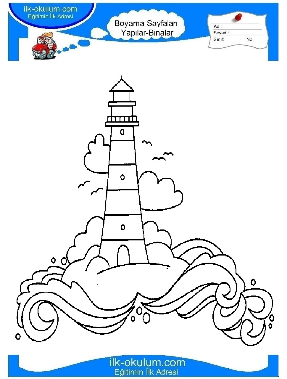 Çocuklar İçin Deniz Feneri Boyama Sayfaları 